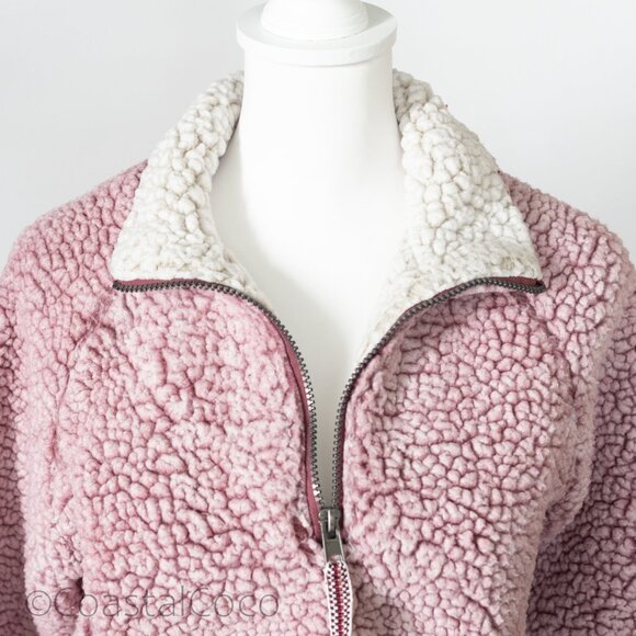 Cozy Sherpa Pink Quarter Zip Pullover Small Vegan Fleece Soft Warm Plush Jacket - Picture 4 of 15